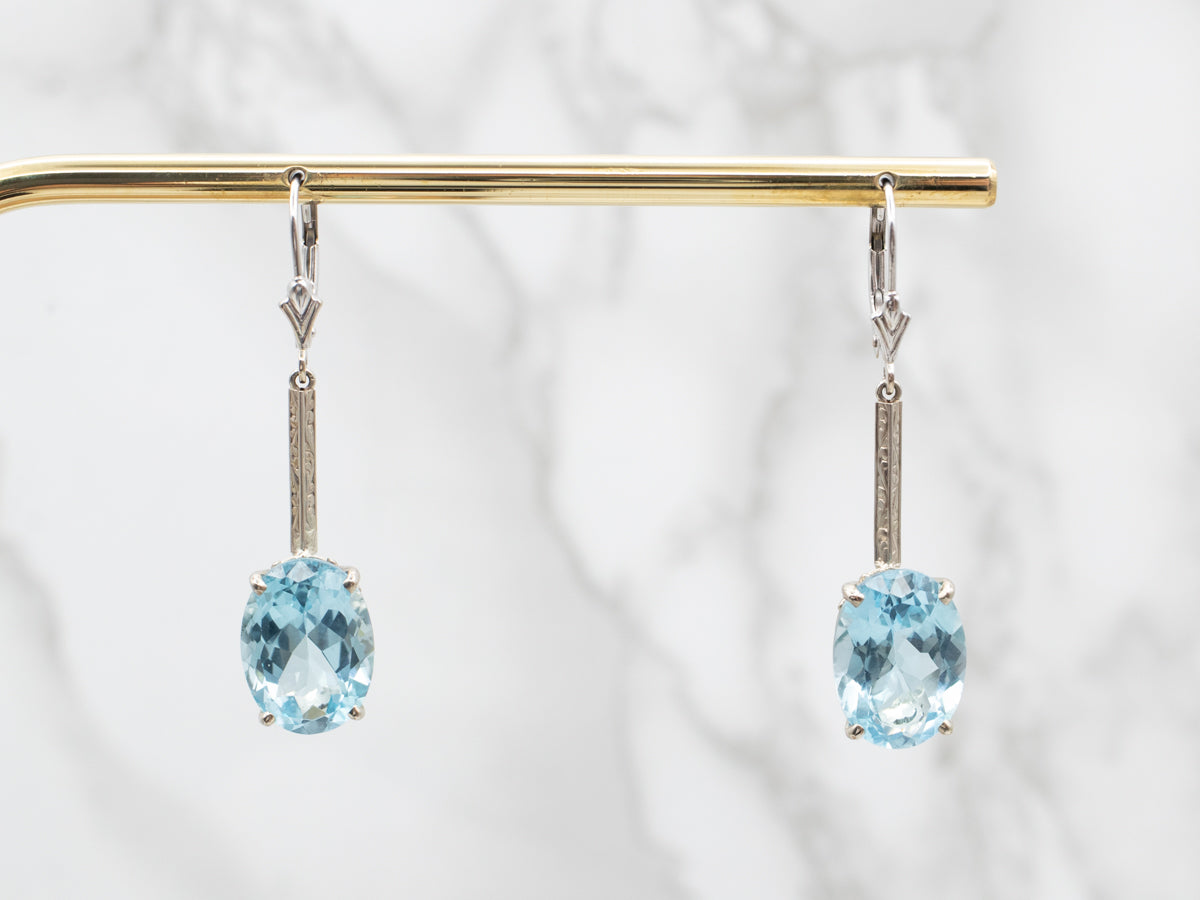 Blue Topaz Bar Set Drop Earrings