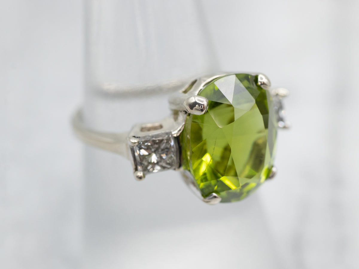Sophisticated White Gold Peridot Cocktail Ring with Diamond Accents