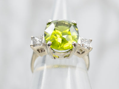 Sophisticated White Gold Peridot Cocktail Ring with Diamond Accents