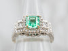 Breathtaking  White Gold Emerald Ring With Diamond Halo and Diamond Accents