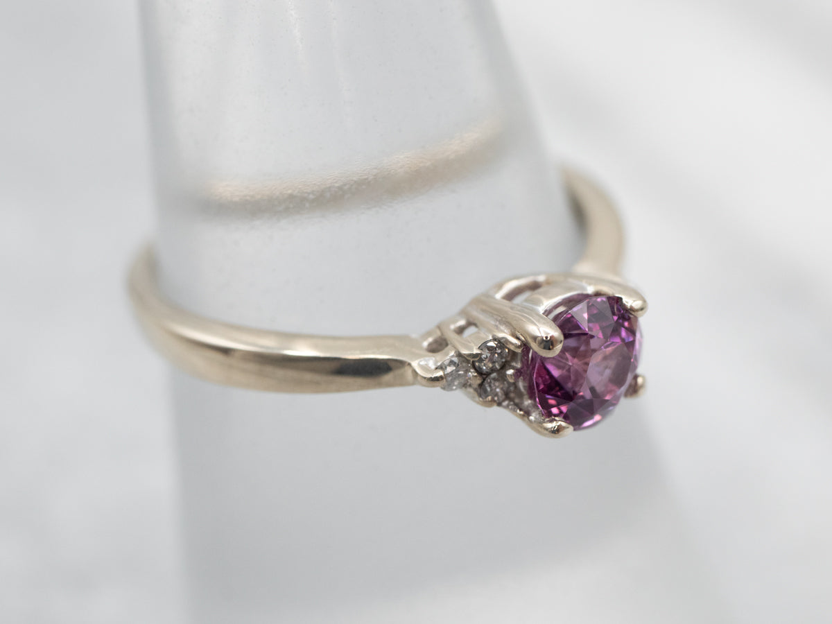 White Gold Pink Sapphire Engagement Ring with Diamond Accents