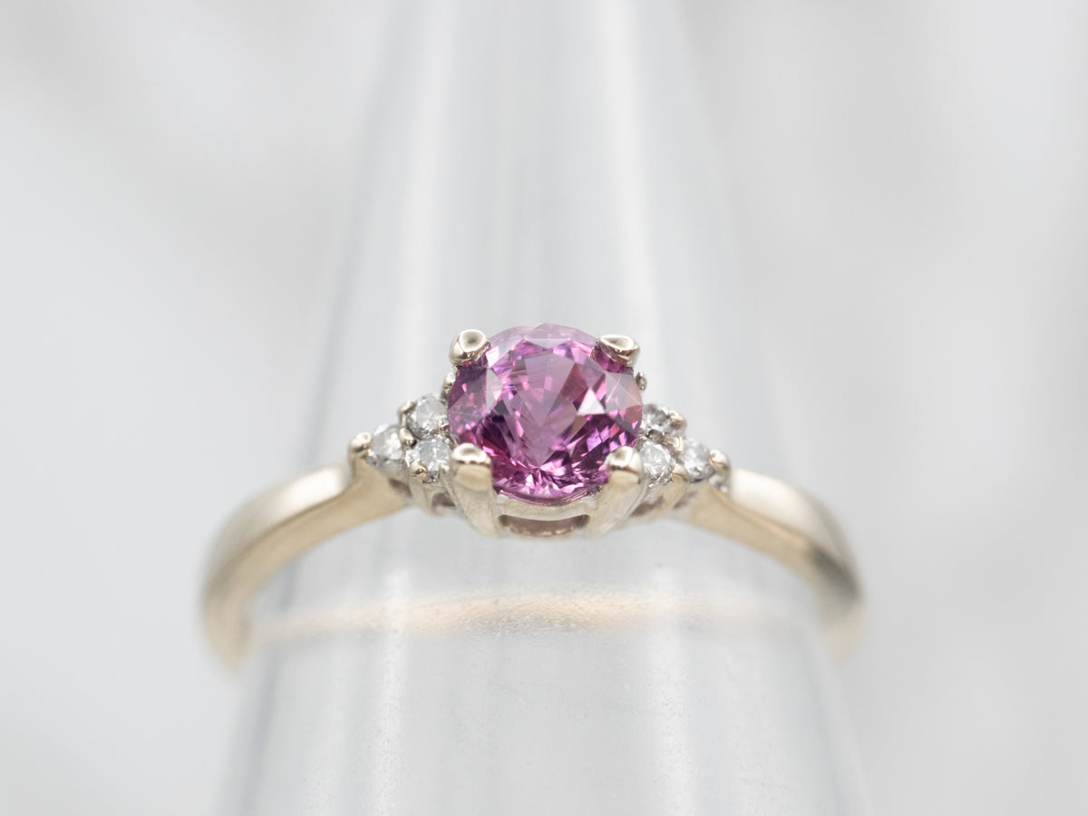 White Gold Pink Sapphire Engagement Ring with Diamond Accents