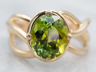 Gorgeous Yellow Gold Green Tourmaline Solitaire Ring