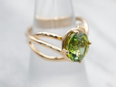 Gorgeous Yellow Gold Green Tourmaline Solitaire Ring