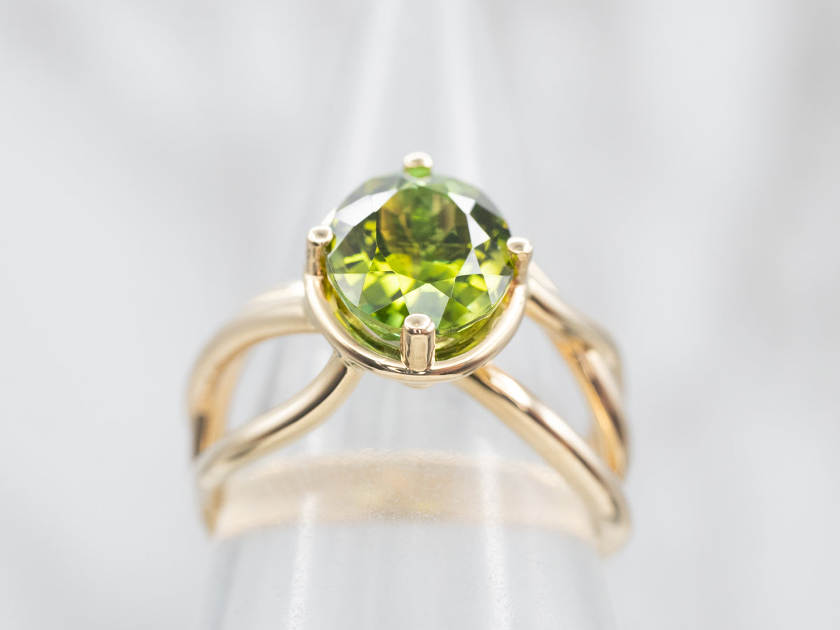 Gorgeous Yellow Gold Green Tourmaline Solitaire Ring