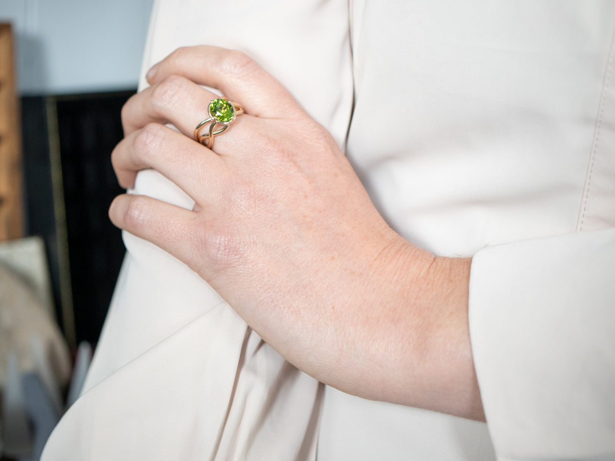 Gorgeous Yellow Gold Green Tourmaline Solitaire Ring