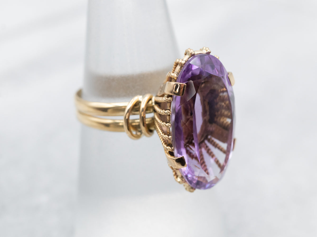 Alluring Yellow Gold Amethyst Solitaire Cocktail Ring
