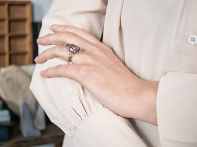 Alluring Yellow Gold Amethyst Solitaire Cocktail Ring