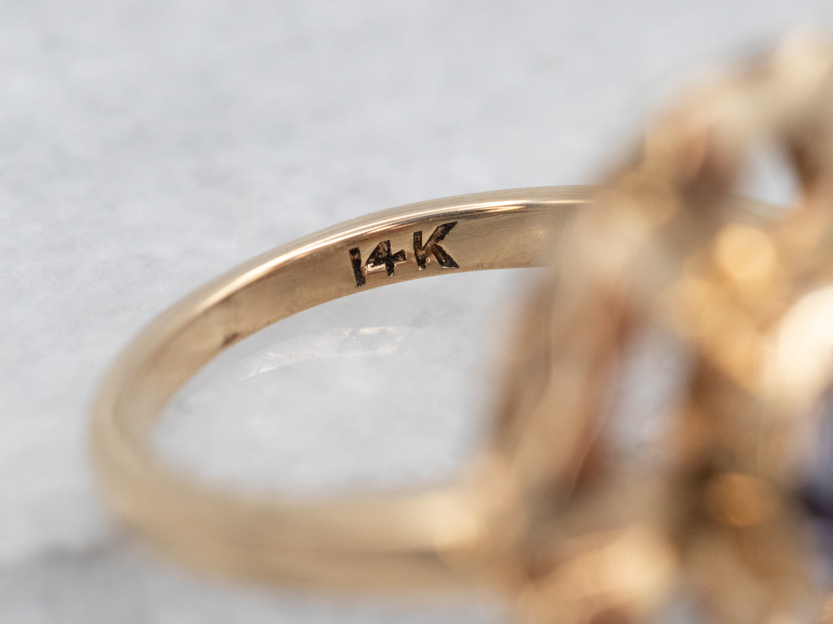 Expertly Crafted Yellow Gold Synthetic Alexandrite Flower Ring