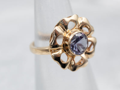 Expertly Crafted Yellow Gold Synthetic Alexandrite Flower Ring