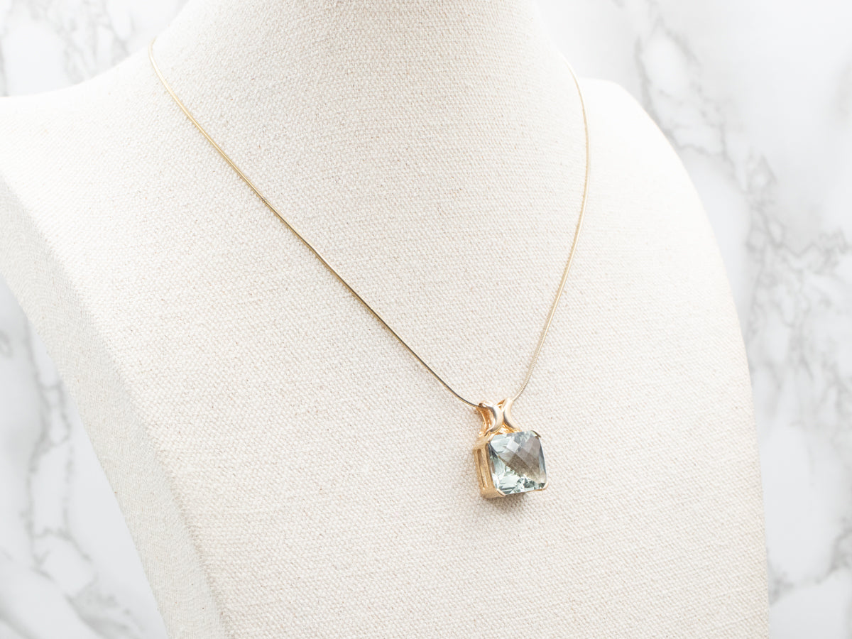 Yellow Gold Green Quartz Solitaire Pendant