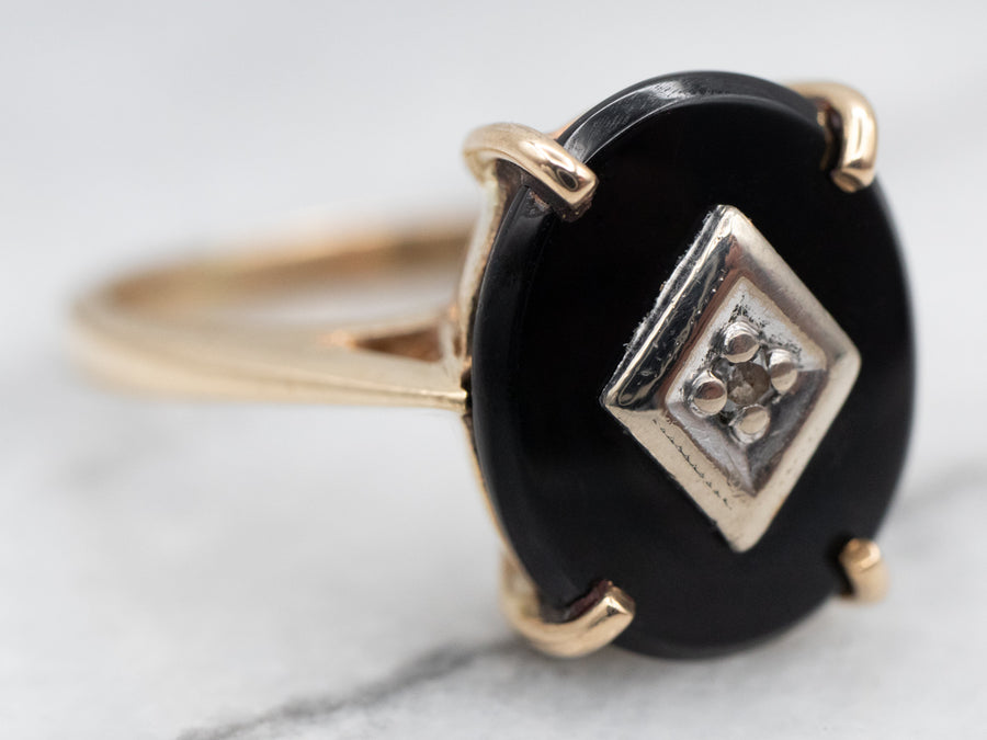 Vintage Black Onyx Ring with Diamond Accent