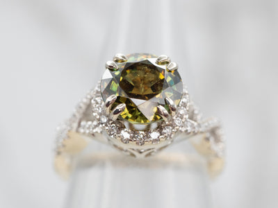 Stunning White Gold Sphene and Diamond Halo Engagement Ring