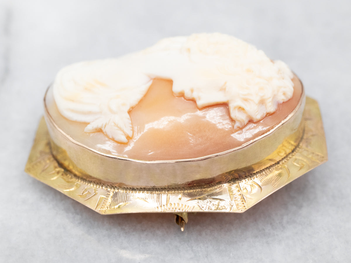 Pristine Yellow Gold Cameo Brooch