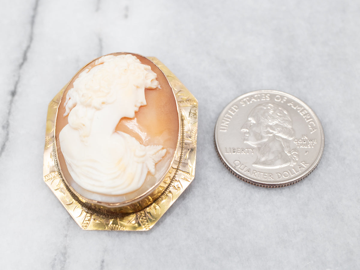 Pristine Yellow Gold Cameo Brooch
