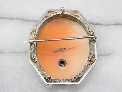 Exquisite Two Tone Cameo Brooch or Pendant with Diamond Accent