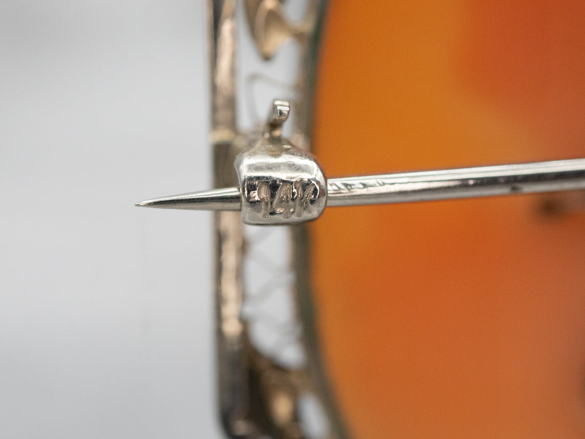 Exquisito broche o colgante de camafeo de dos tonos con detalles de diamantes