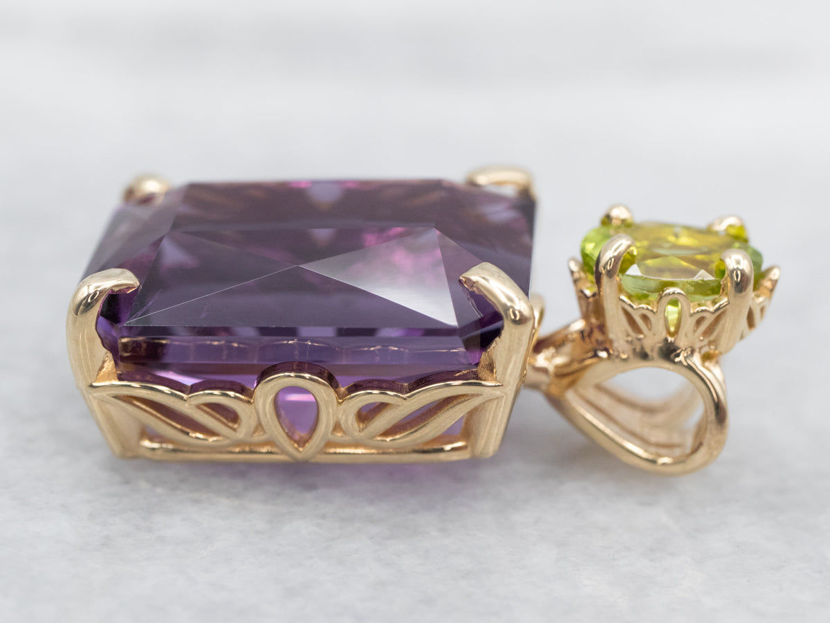 Brilliant Yellow Gold Amethyst Pendant with Peridot Accent
