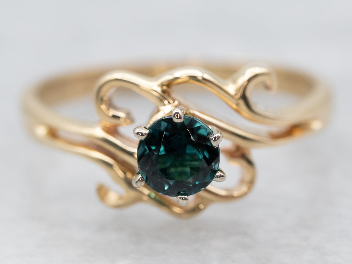 Modern halo Indicolite tourmaline ring, 3 carats 8*10 mm oval cut greenish blue  tourmaline ring, peacock teal stone ring, October birthstone