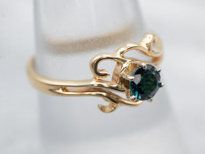 Stunning Yellow Gold Indicolite Tourmaline Solitaire Bypass Ring