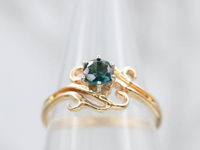 Stunning Yellow Gold Indicolite Tourmaline Solitaire Bypass Ring