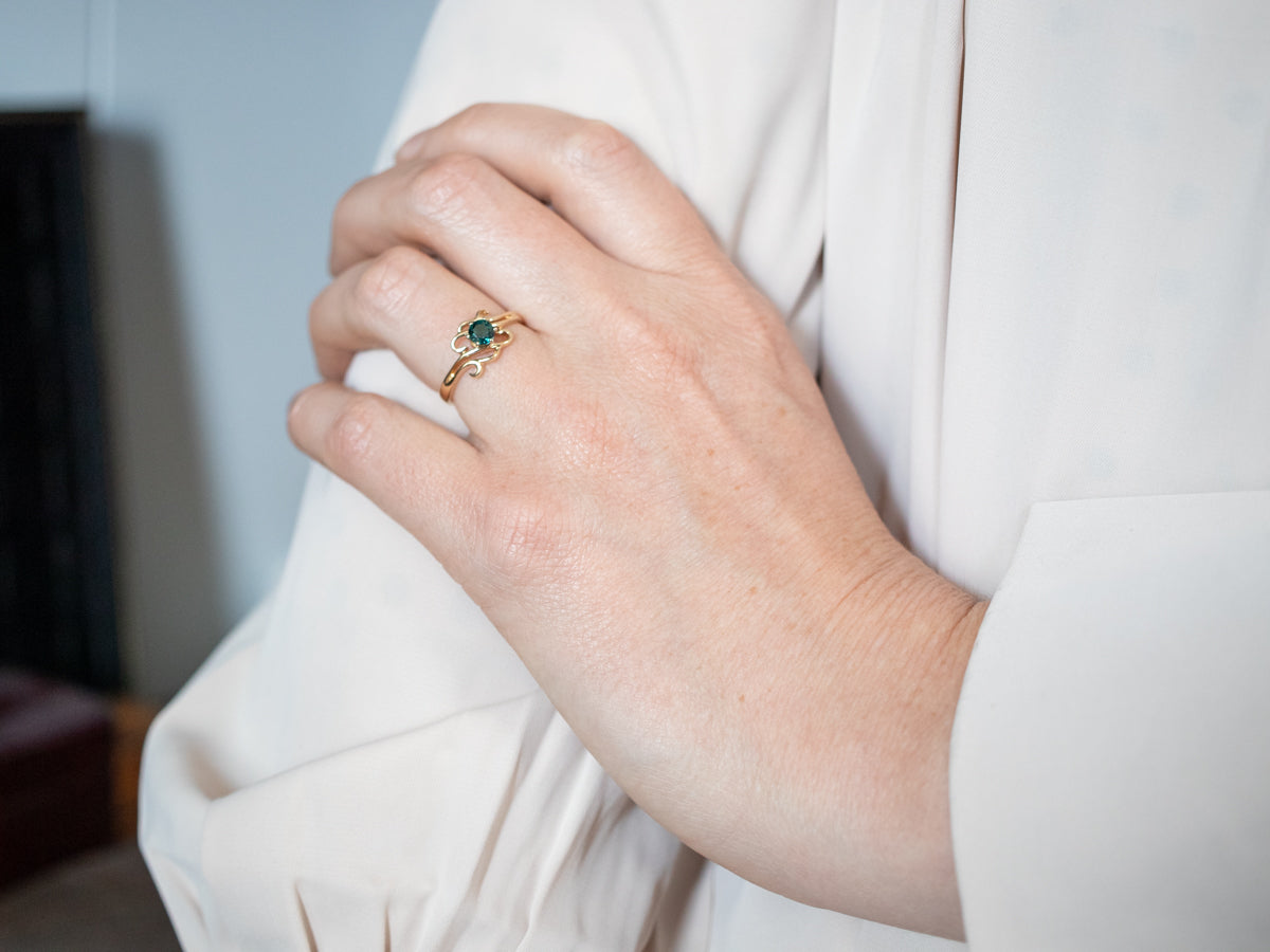 Stunning Yellow Gold Indicolite Tourmaline Solitaire Bypass Ring