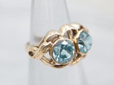 Sparkly Yellow Gold Blue Zircon Two Stone Ring