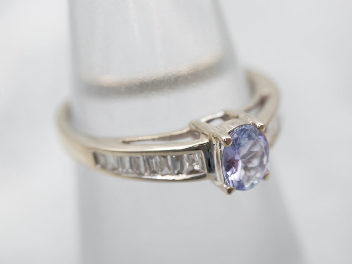 Striking White Gold Tanzanite Ring with Diamond Accents