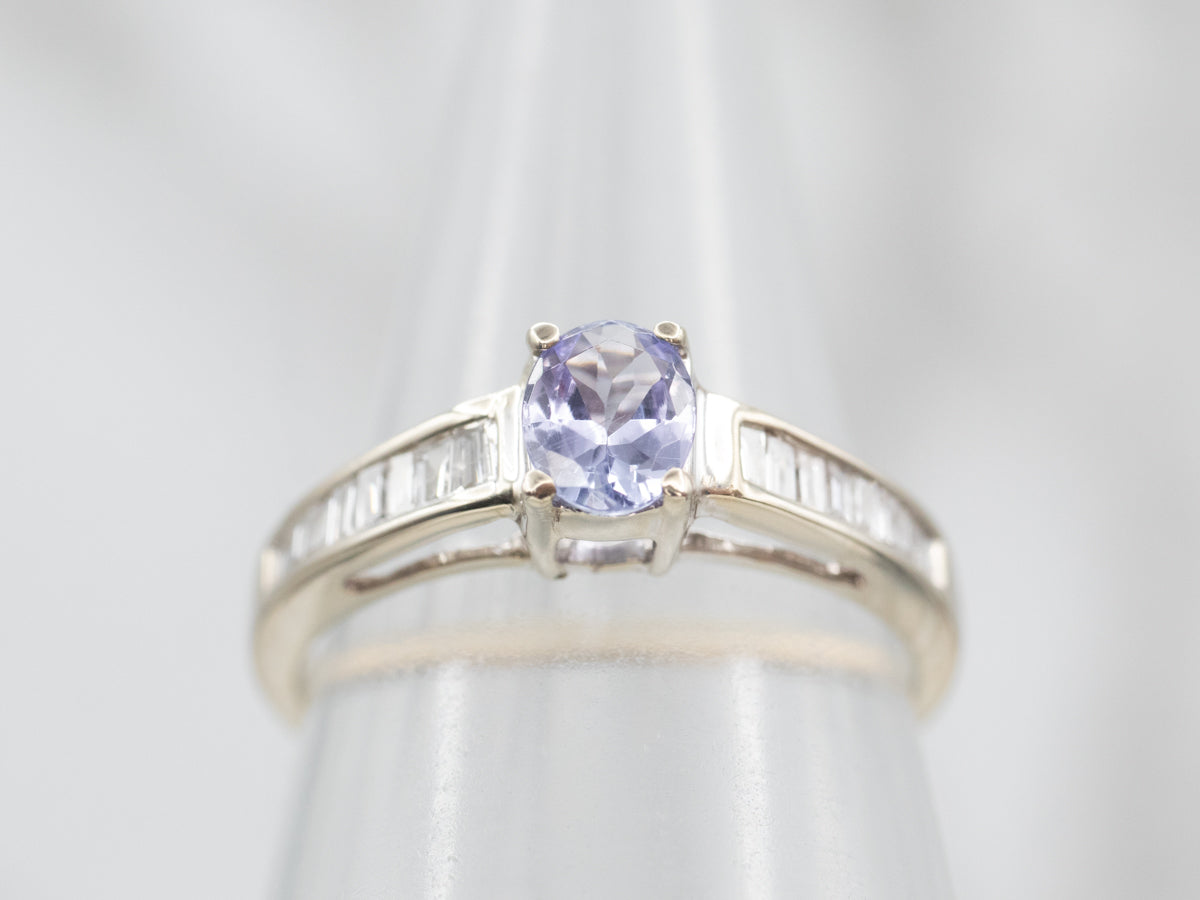 Striking White Gold Tanzanite Ring with Diamond Accents