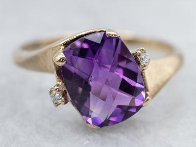 Feminine Amethyst Bypass Ring with Diamond Accents