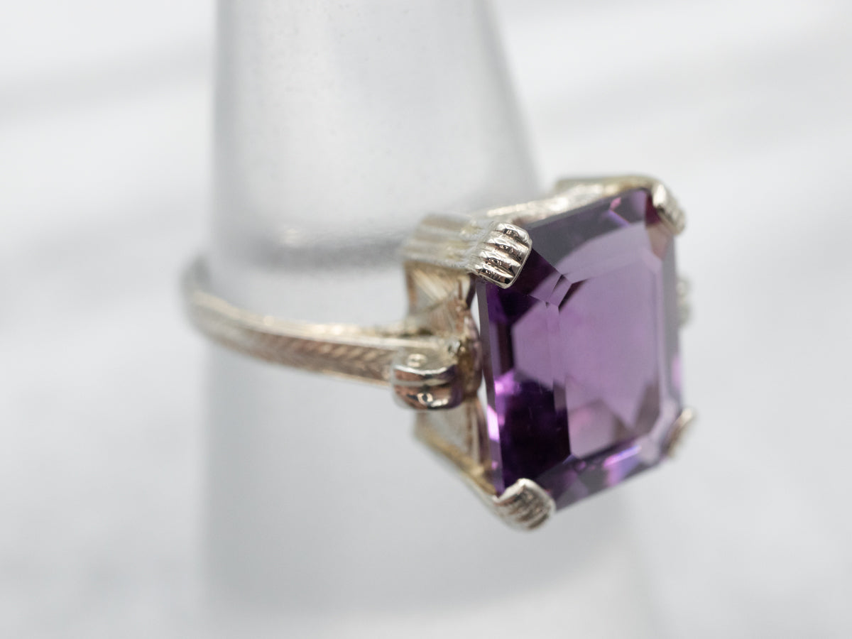 Vibrant White Gold Amethyst Solitaire Cocktail Ring