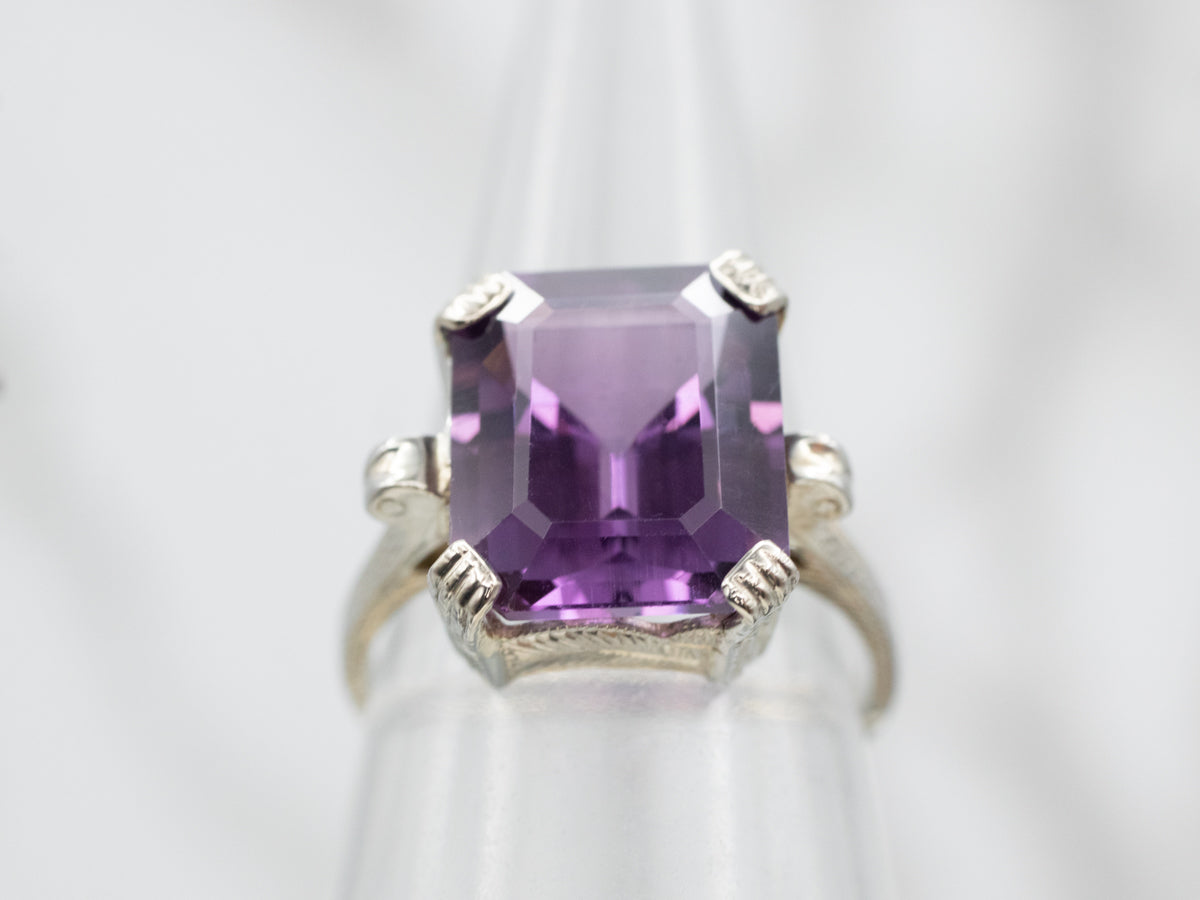 Vibrant White Gold Amethyst Solitaire Cocktail Ring