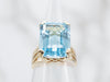 Stunning Gold Blue Topaz Solitaire Cocktail Ring