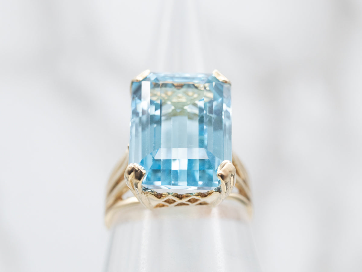 Stunning Gold Blue Topaz Solitaire Cocktail Ring