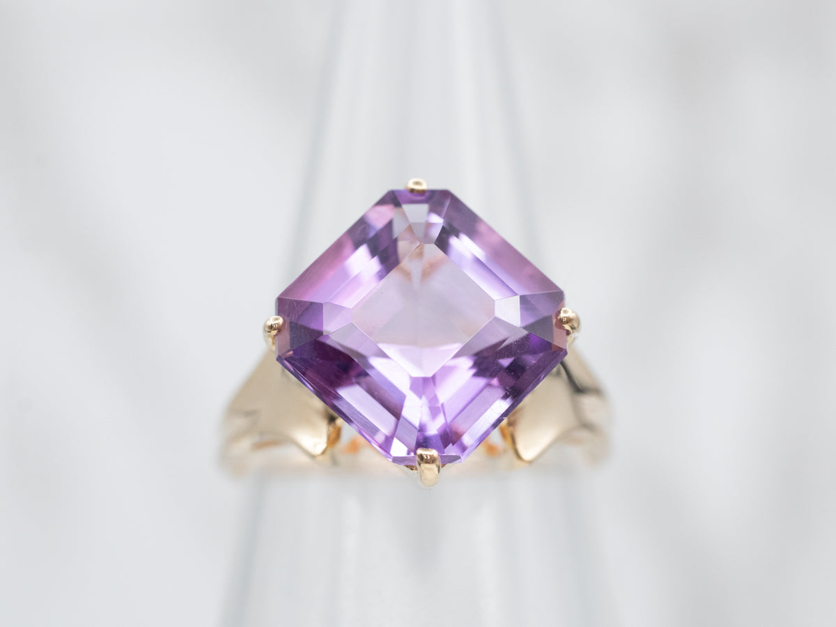 Yellow Gold Square Amethyst Solitaire Ring