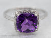 White Gold Amethyst and Diamond Halo Ring