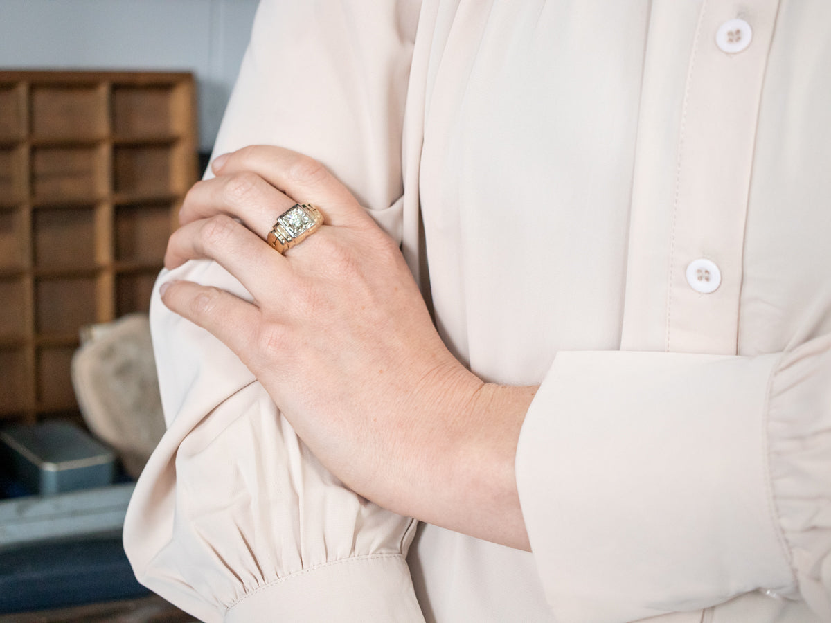 Men's European Cut Diamond Solitaire Ring