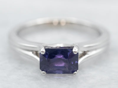 Modern East to West Purple Sapphire Solitaire Engagement Ring