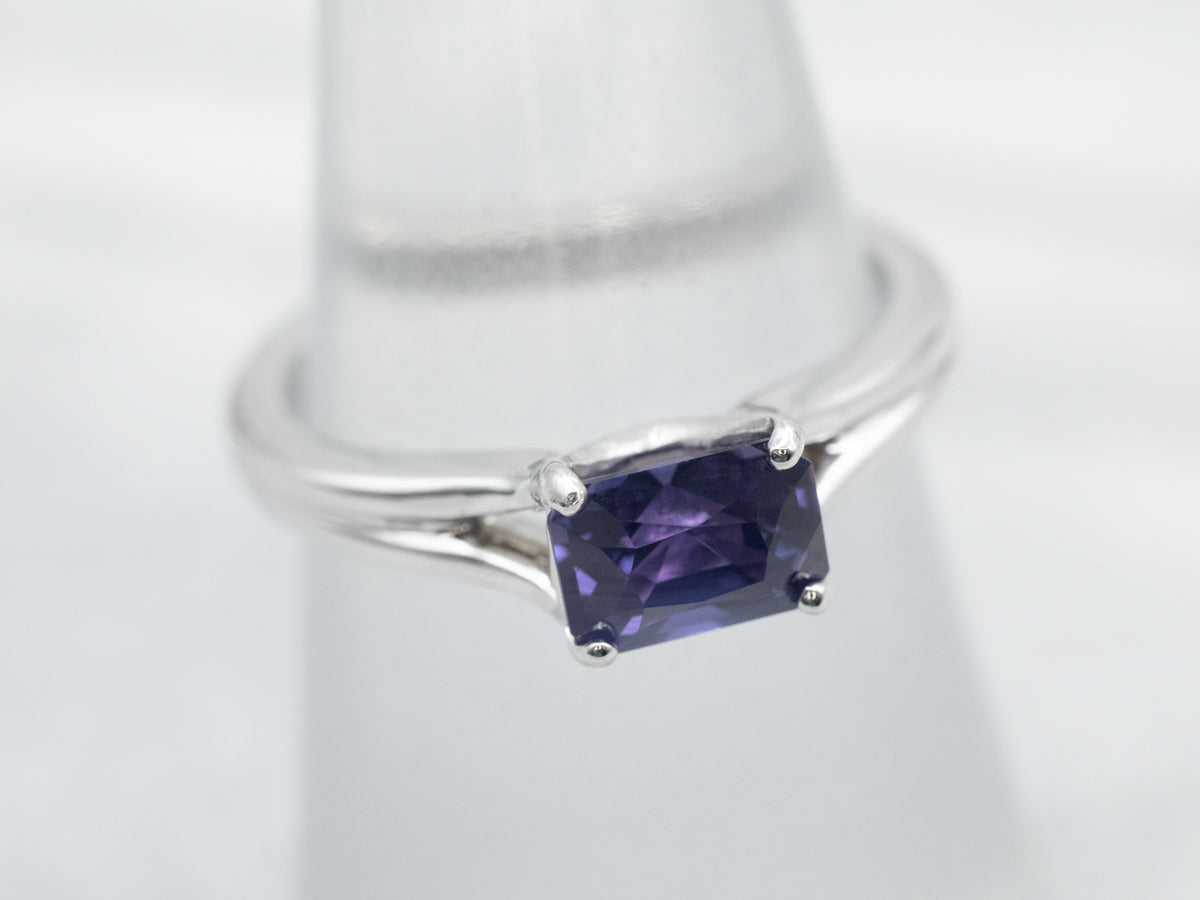 Modern East to West Purple Sapphire Solitaire Engagement Ring