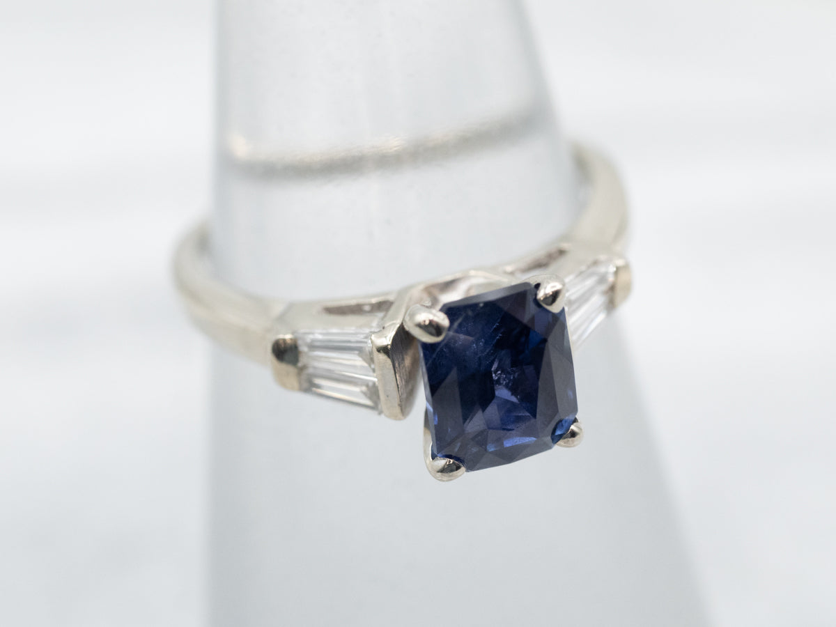 Retro Era Sapphire and Diamond Engagement Ring