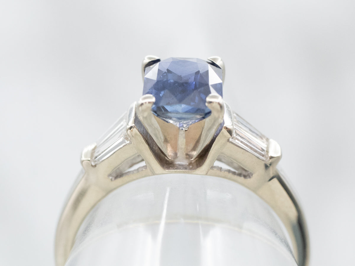Retro Era Sapphire and Diamond Engagement Ring