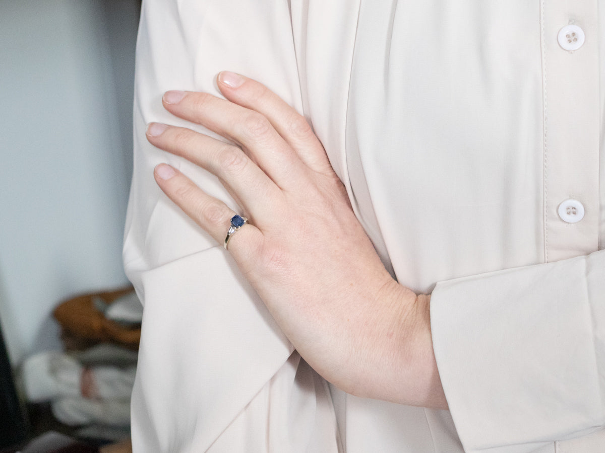 Retro Era Sapphire and Diamond Engagement Ring
