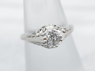 Platinum Art Deco European Cut Diamond Engagement Ring