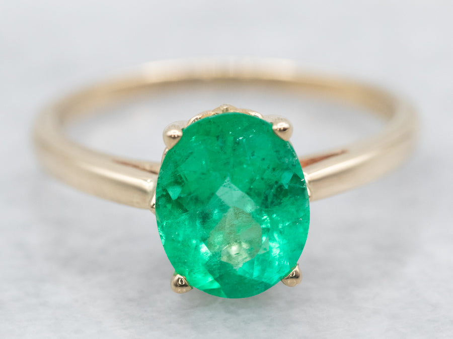 Modern Gold Emerald Solitaire Engagement Ring