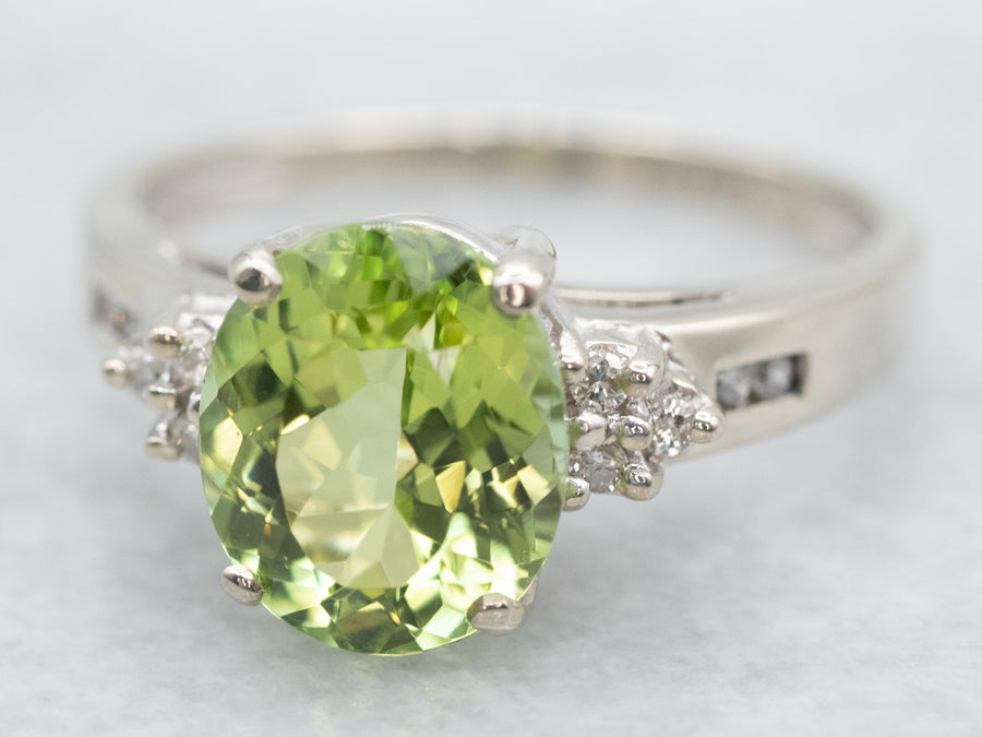 Modern Lime Green Tourmaline Diamond Ring