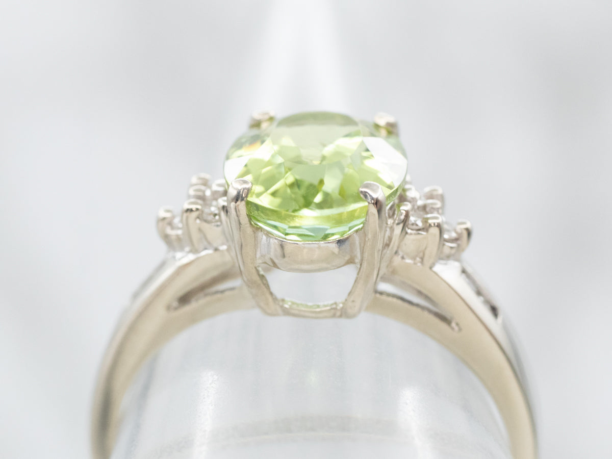 Modern Lime Green Tourmaline Diamond Ring