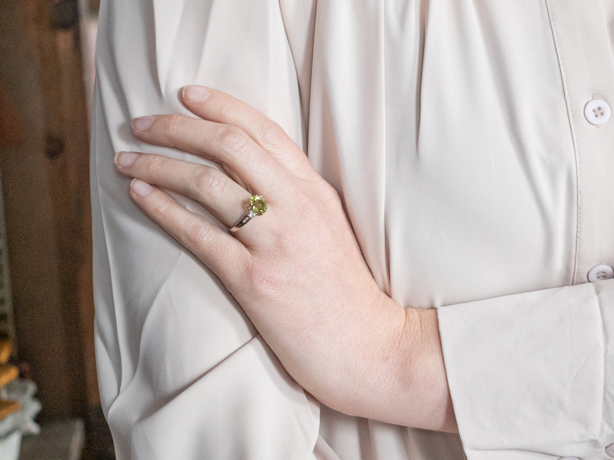 Modern Lime Green Tourmaline Diamond Ring