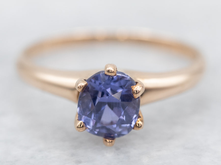 Antique Purple Sapphire Solitaire Engagement Ring