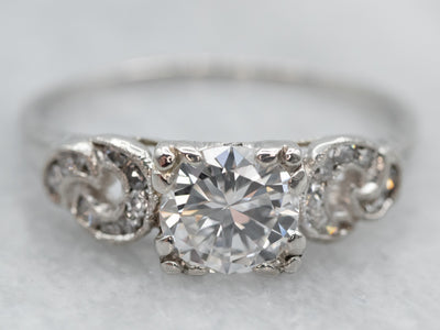 Stunning Platinum European Cut Diamond Engagement Ring with Diamond Accents