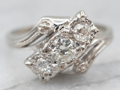 Gorgeous European Cut and Old Mine Cut Diamond Bypass Engagement Ring
